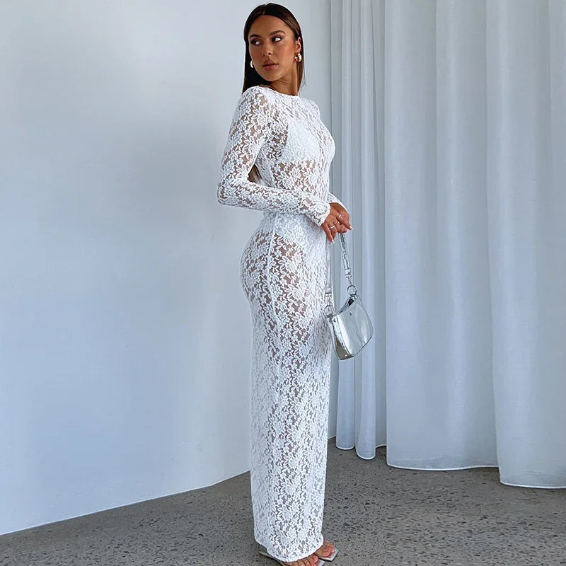 Robe longue en dentelle Olivia Y2K