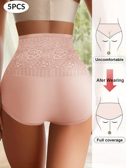 5-Pack CurveLuxe™ Culottes Sculptantes avec Dentelle – Taille Haute & Maintien Confort