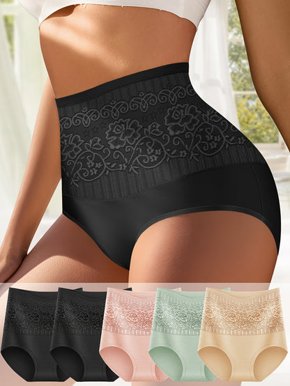 5-Pack CurveLuxe™ Culottes Sculptantes avec Dentelle – Taille Haute & Maintien Confort