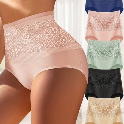 5-Pack CurveLuxe™ Culottes Sculptantes avec Dentelle – Taille Haute & Maintien Confort