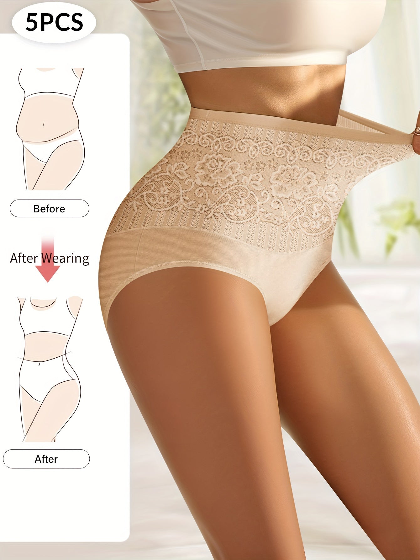 5-Pack CurveLuxe™ Culottes Sculptantes avec Dentelle – Taille Haute & Maintien Confort