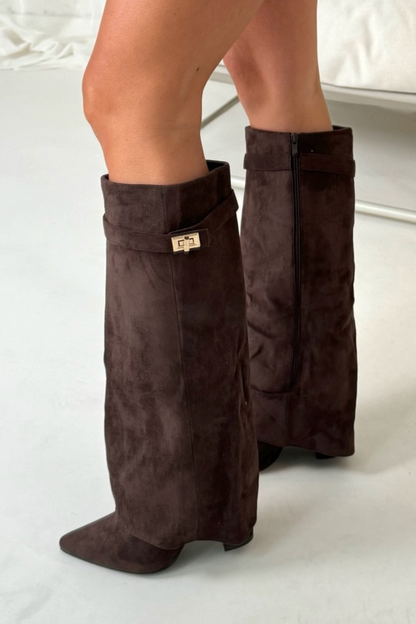 Zola | Bottes hautes en daim à rabat