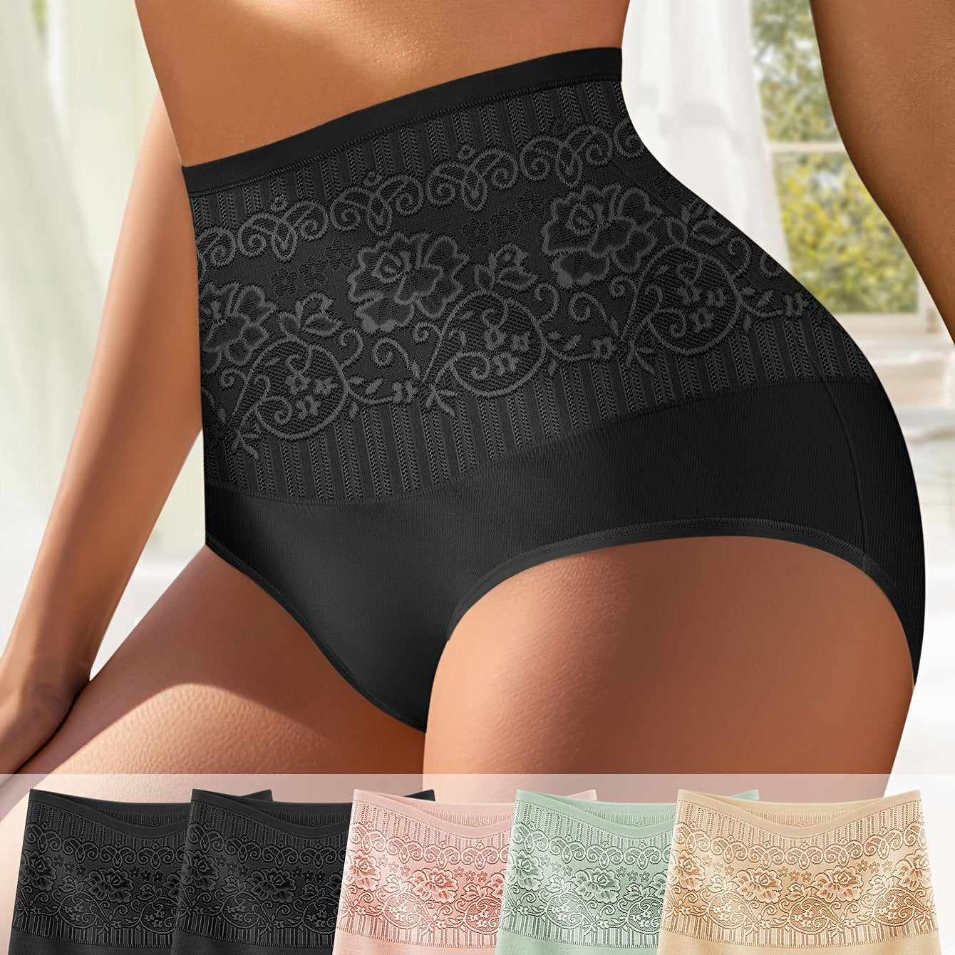 5-Pack CurveLuxe™ Culottes Sculptantes avec Dentelle – Taille Haute & Maintien Confort