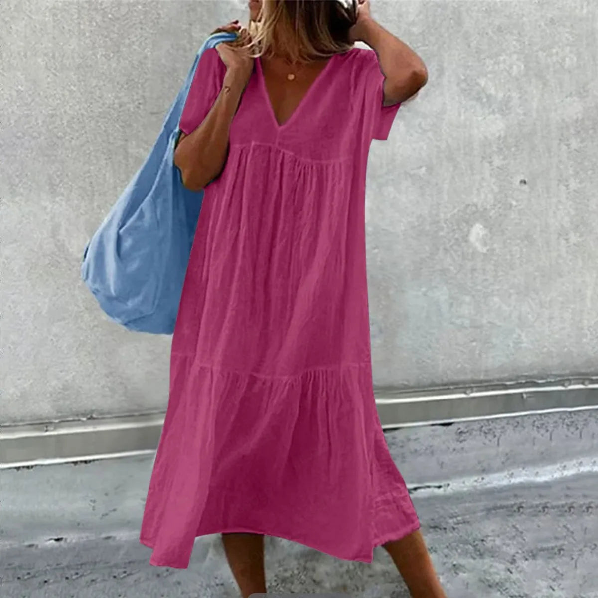 Robe d'été mi-longue en lin rose 