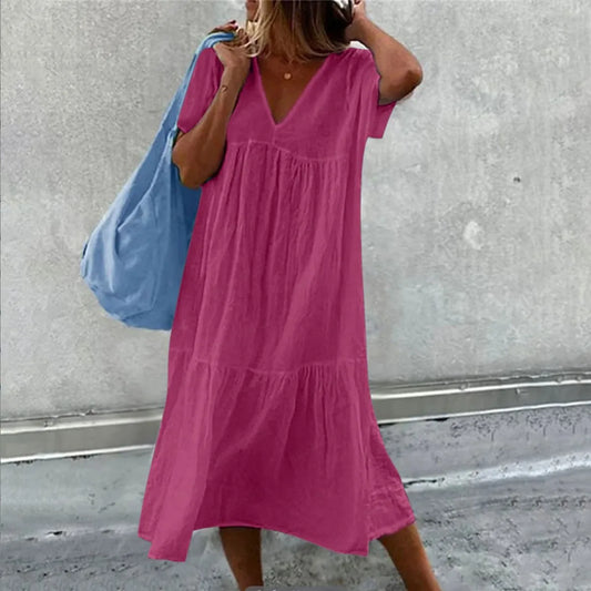 Robe d'été mi-longue en lin rose 