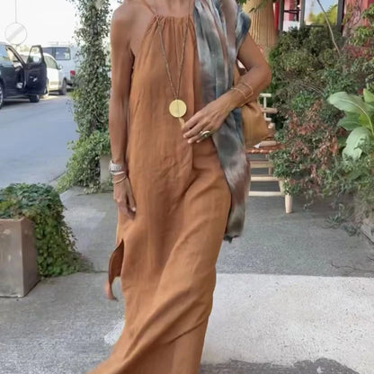 Robe longue en lin à bretelles spaghetti Camille