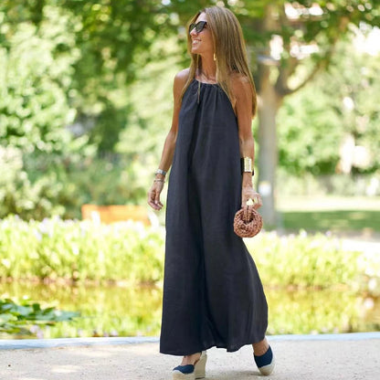 Robe longue en lin à bretelles spaghetti Camille