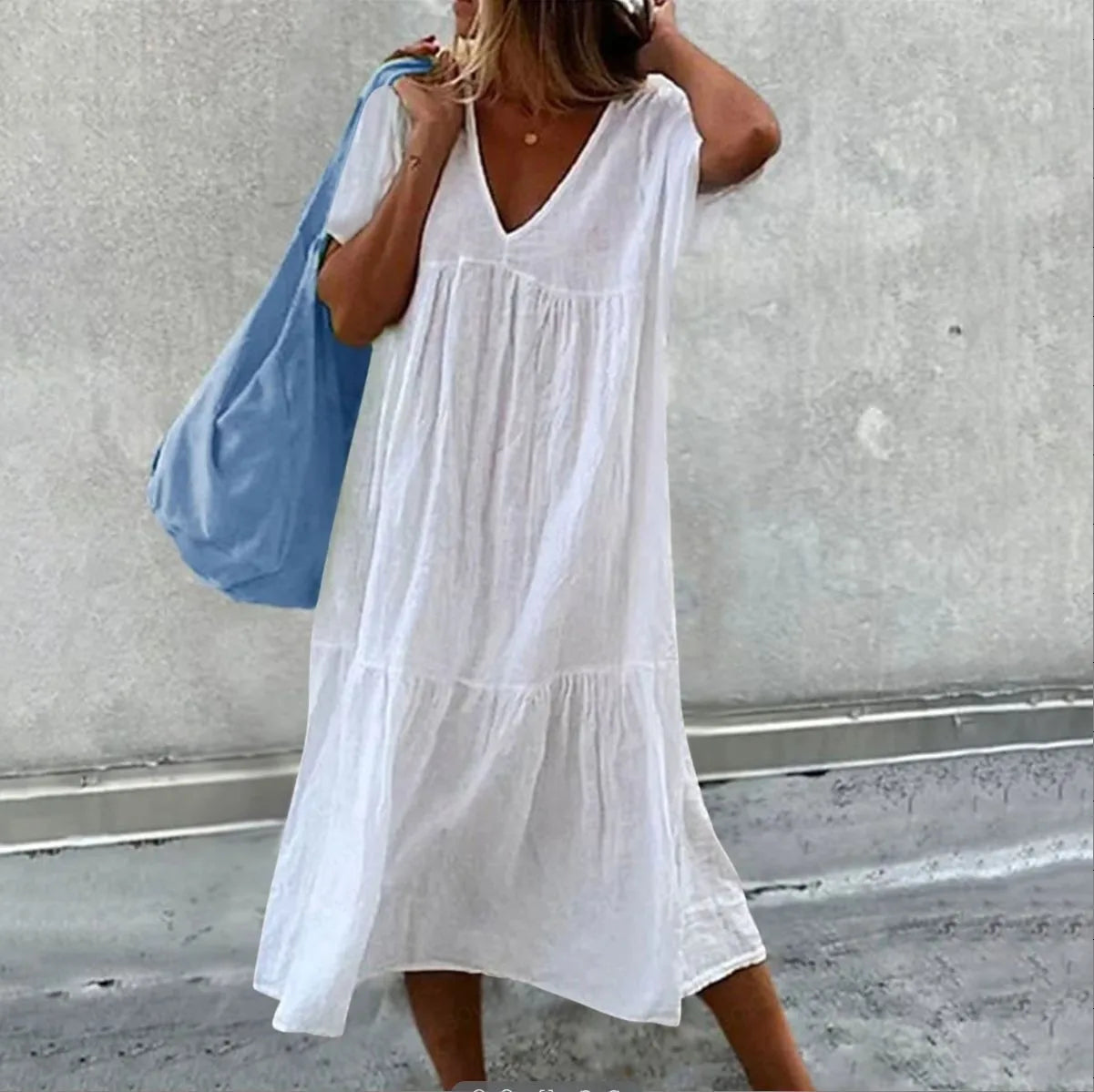 Robe d'été mi-longue en lin rose 