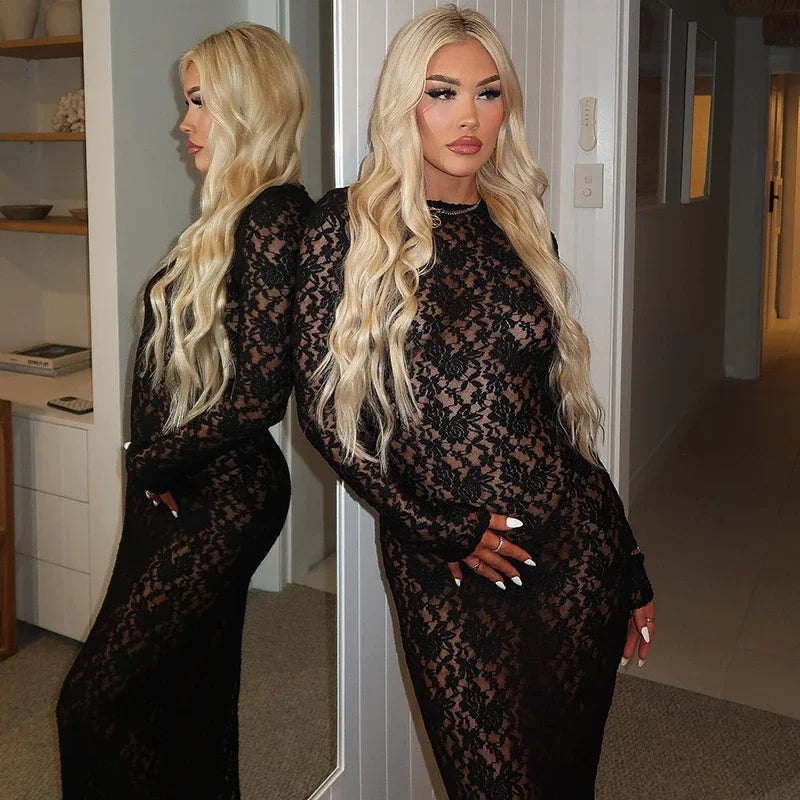 Robe longue en dentelle Olivia Y2K 