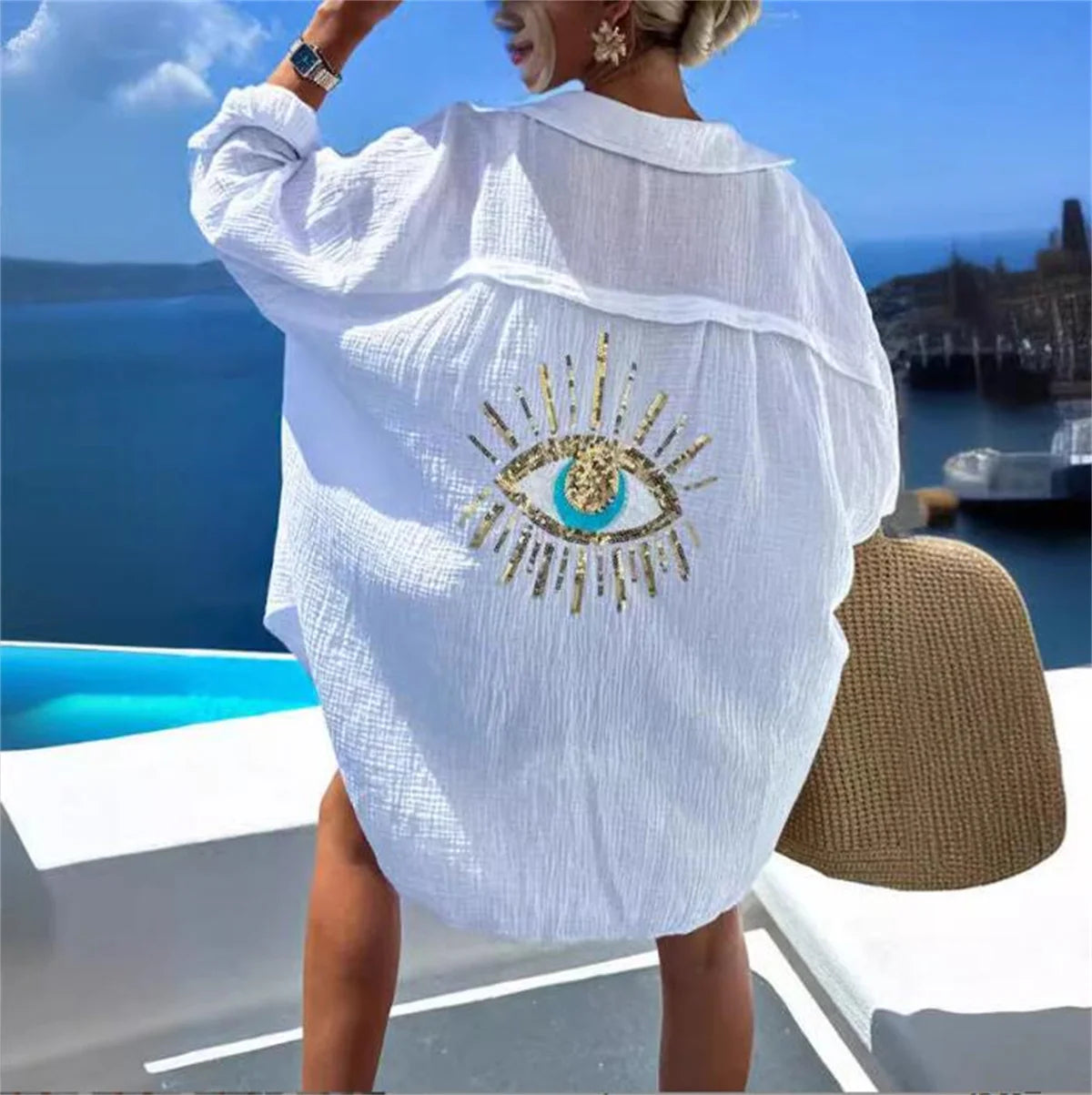 Chemisier d'été oversize à paillettes Solene 