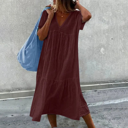 Robe d'été mi-longue en lin rose 