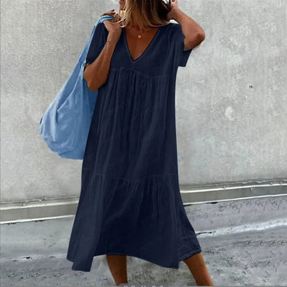 Robe d'été mi-longue en lin rose 