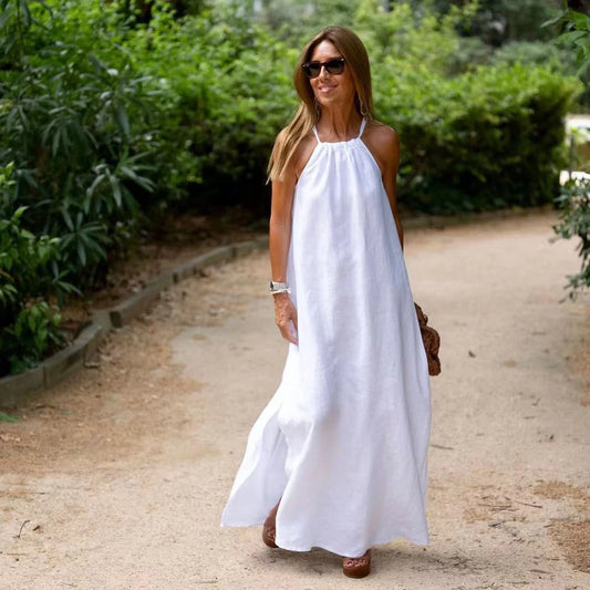 Robe longue en lin à bretelles spaghetti Camille
