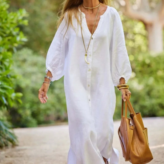 Robe longue en lin Noa à manches ballon 