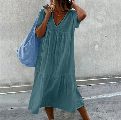 Robe d'été mi-longue en lin rose 