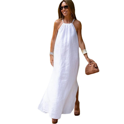Robe longue en lin à bretelles spaghetti Camille