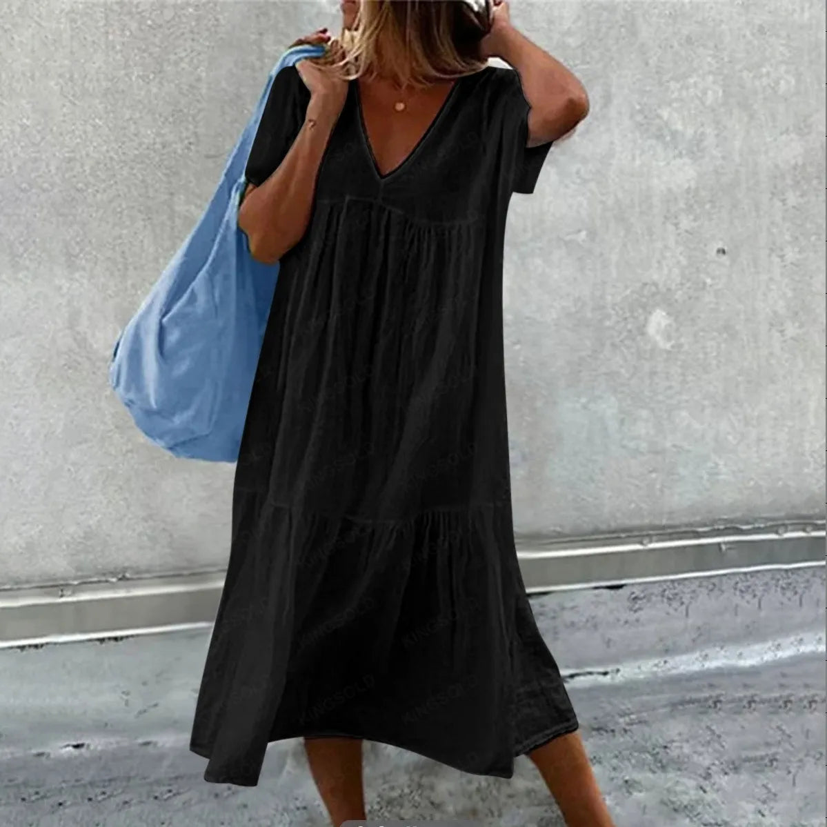 Robe d'été mi-longue en lin rose 