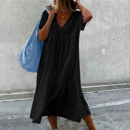 Robe d'été mi-longue en lin rose 