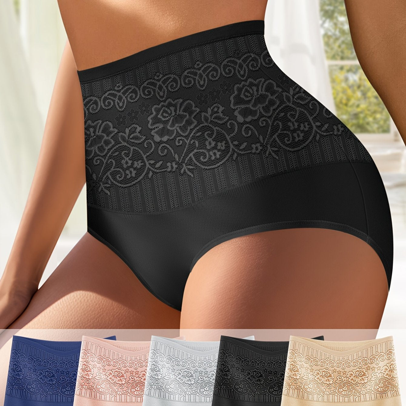 5-Pack CurveLuxe™ Culottes Sculptantes avec Dentelle – Taille Haute & Maintien Confort